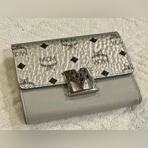 MCM Metallic Silver and Gray Card Wallet - EUC